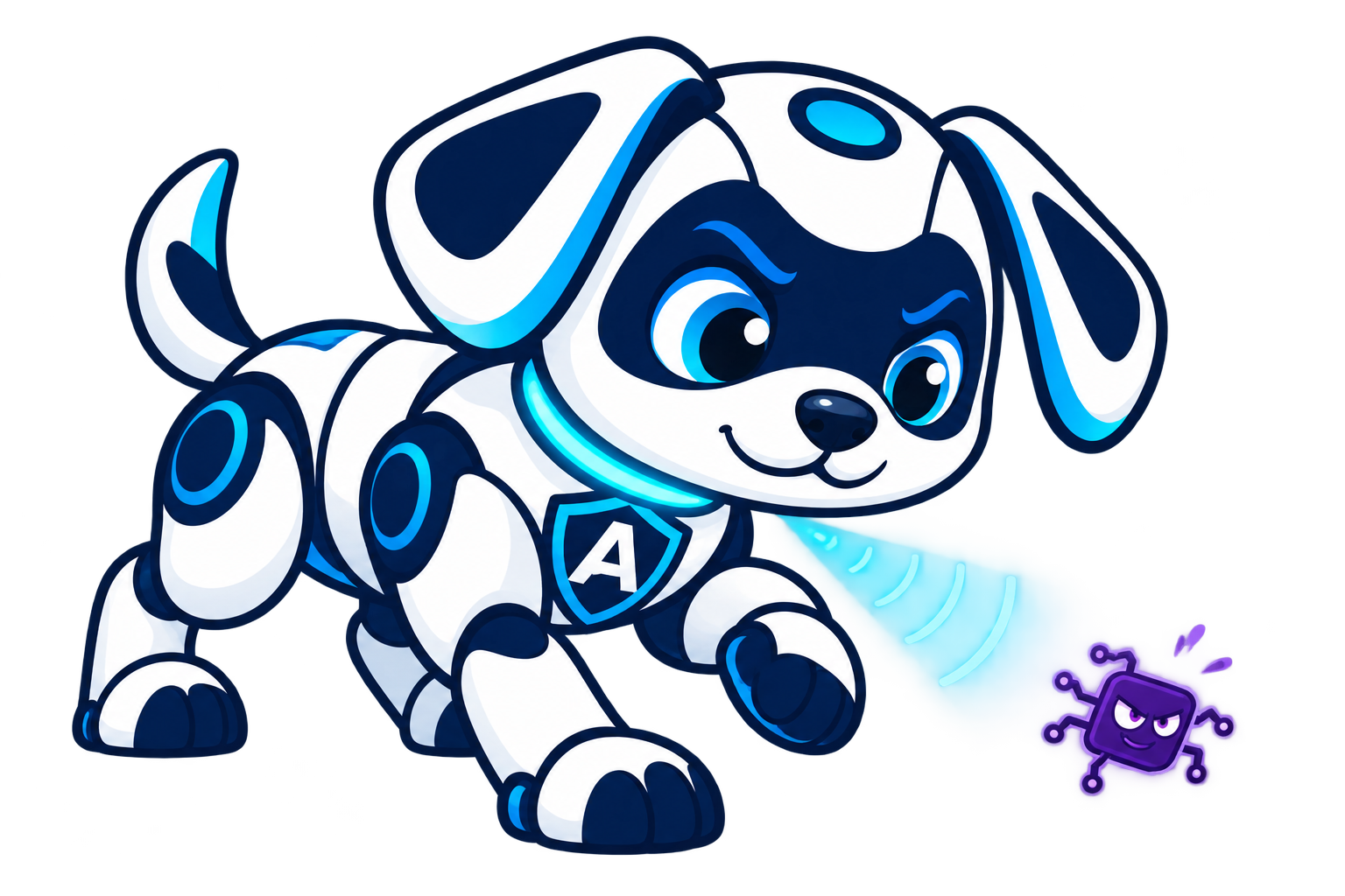 Noble, our friendly robot dog, sniffing out a mischievous AI bug